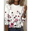 Top da Donna Stampa Floreale Girocollo Manica Lunga T-shirt Autunno Casual Slim Pullover Top a Manica Lunga da Donna