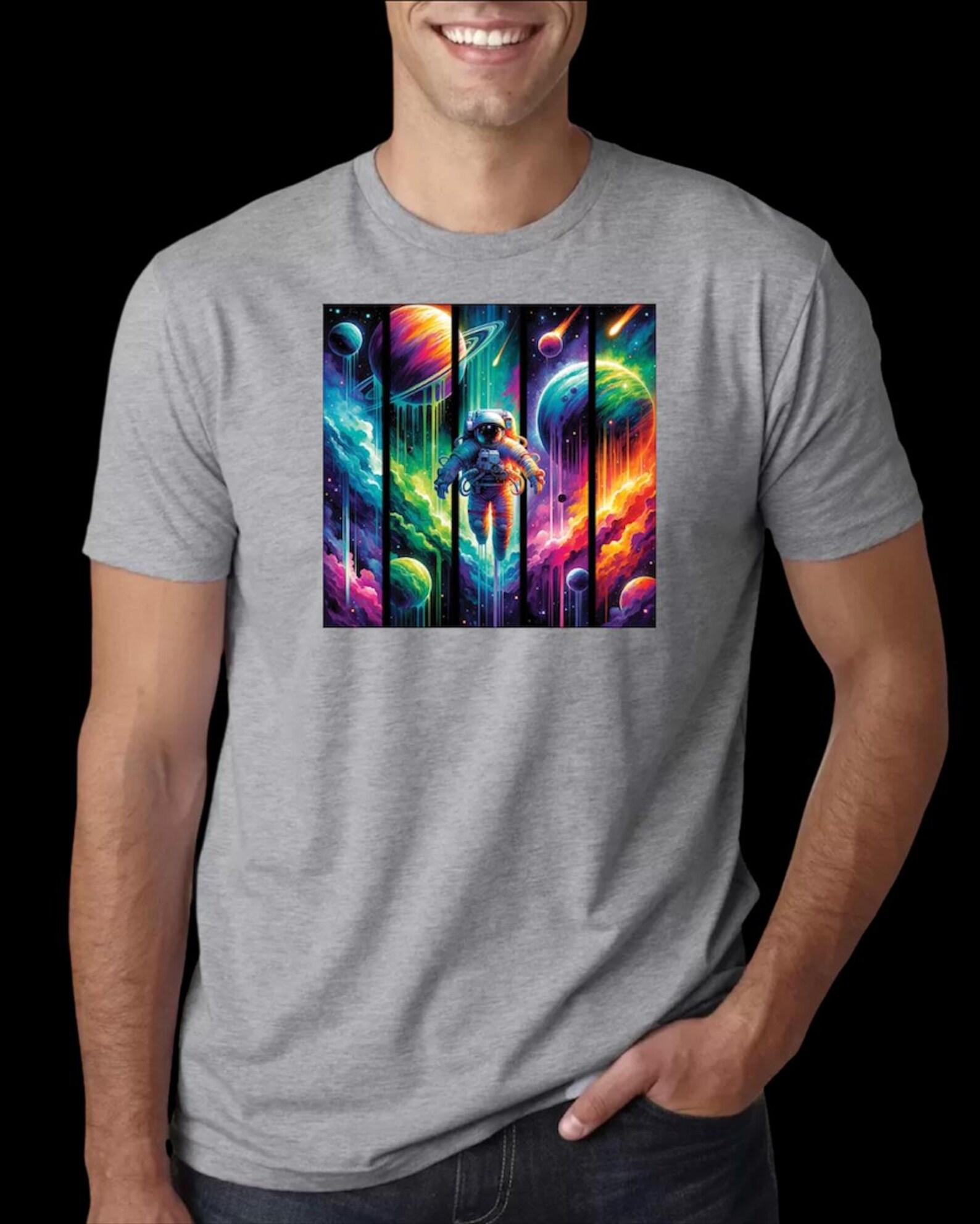 Astronaut Space Graphic T shirt | Psychedelic Galaxy Art Tee Gift for Space Lovers L