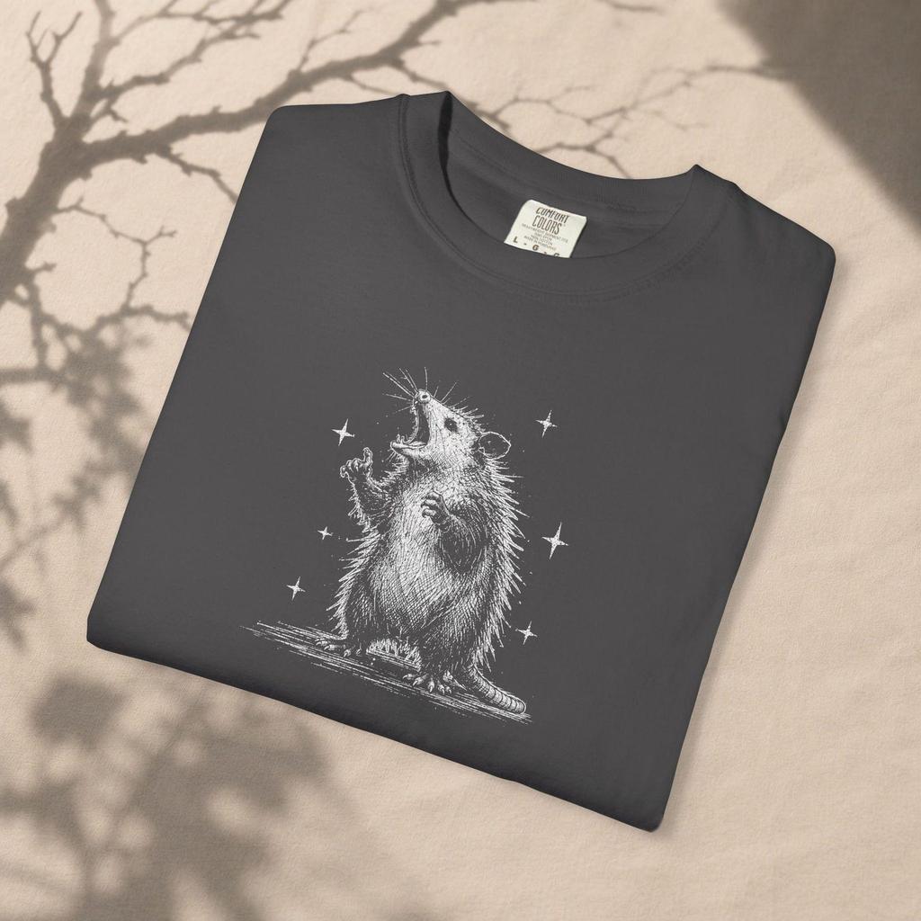 Possum Lover Gift Shirt, Vintage Etching Opossum Tee, Funny Fall Shirt Comfort Colors, Retro Animal Sketch T-Shirt, Spooky Season Gift