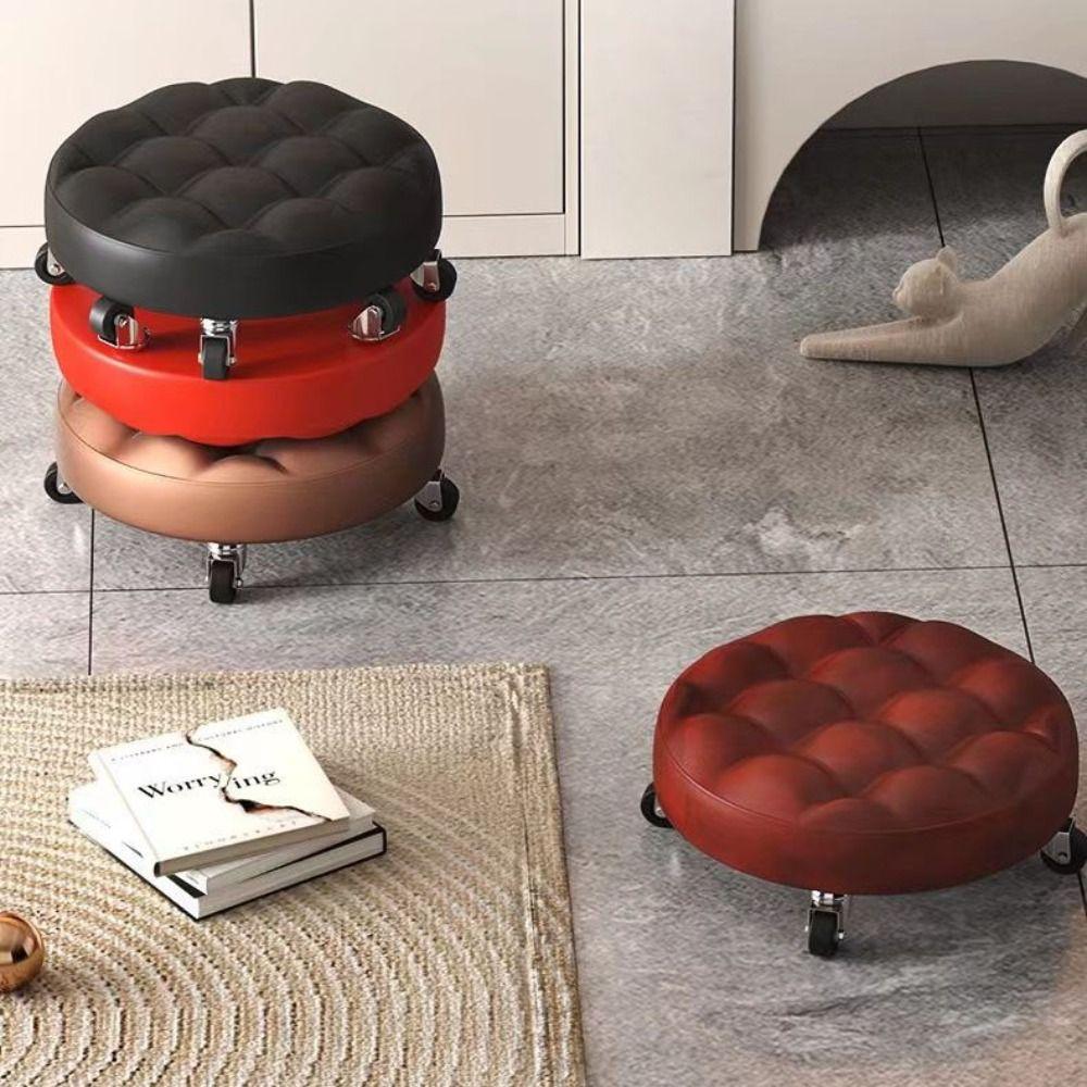 Universal Low Stool with Wheel Multicolors Swivel Wheel Stool High Quality Leather Rotating Chair