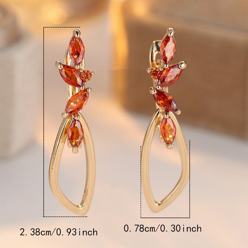 1 Paar Luxus Rot Zirkon Lange Ohrringe Gold Farbe Baumeln Ohrringe für Frauen Braut Hochzeit Edlen Schmuck