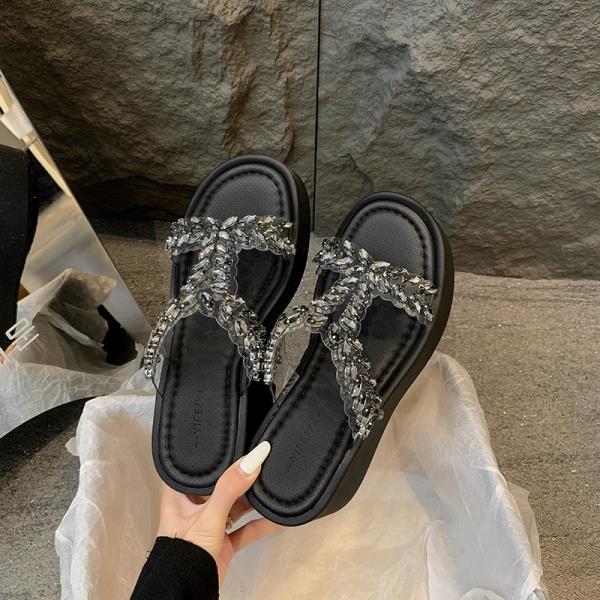 Fashion High-Heeled Shoes Lady Ladies' Slippers Platform Rubber Flip Flops Slipers Women Glitter Slides Summer Hawaiian 2025 Jelly
