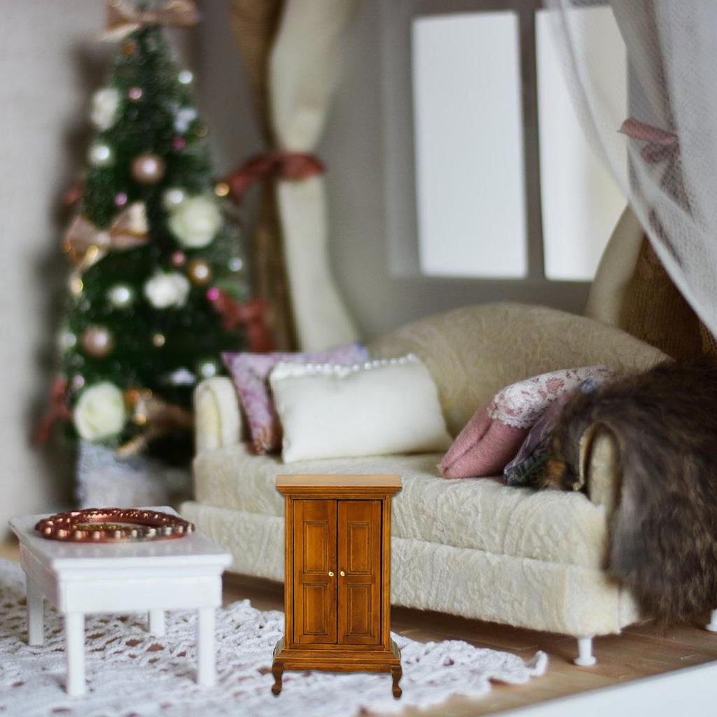 Realistic Wood Zakka Realistic Pretend Play Display Wardrobe Model Toy Vintage Armoire 1:16 Doll House