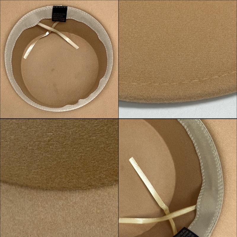 Autumn and winter new cm large brim thickened top hat felt British retro solid color light board flat top hat for men and women