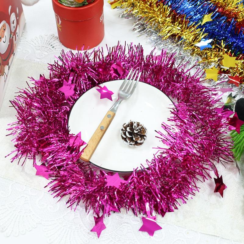 2/40M Colorful Foil Tinsel Ribbon Christmas Garland Xmas Tree Wrapping Ribbons Ornaments Wedding New Year Party Decor with Star