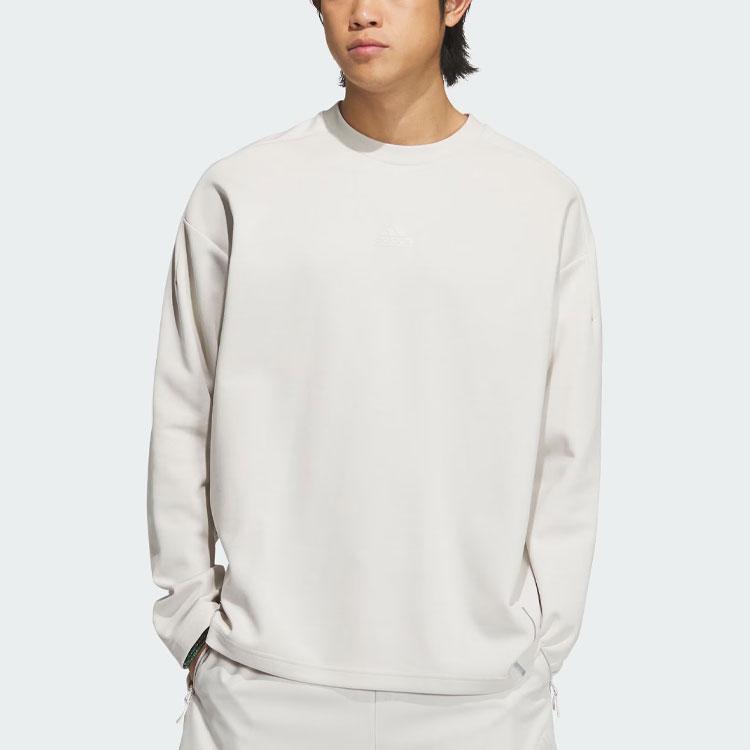 Adidas Sportswear Future Style Solid Logo Athletic Casual Crew Neck Long Sleeve T-Shirt Men Tops Talc IY8031