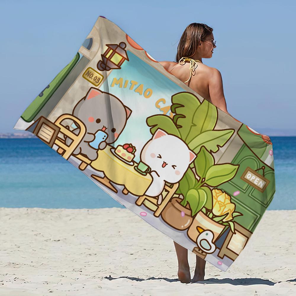 Mochi Cat Cute Towel Beach Towel Oversized Quick Dry Towel Absorbent Soft Swim BeachTowels for Men Women