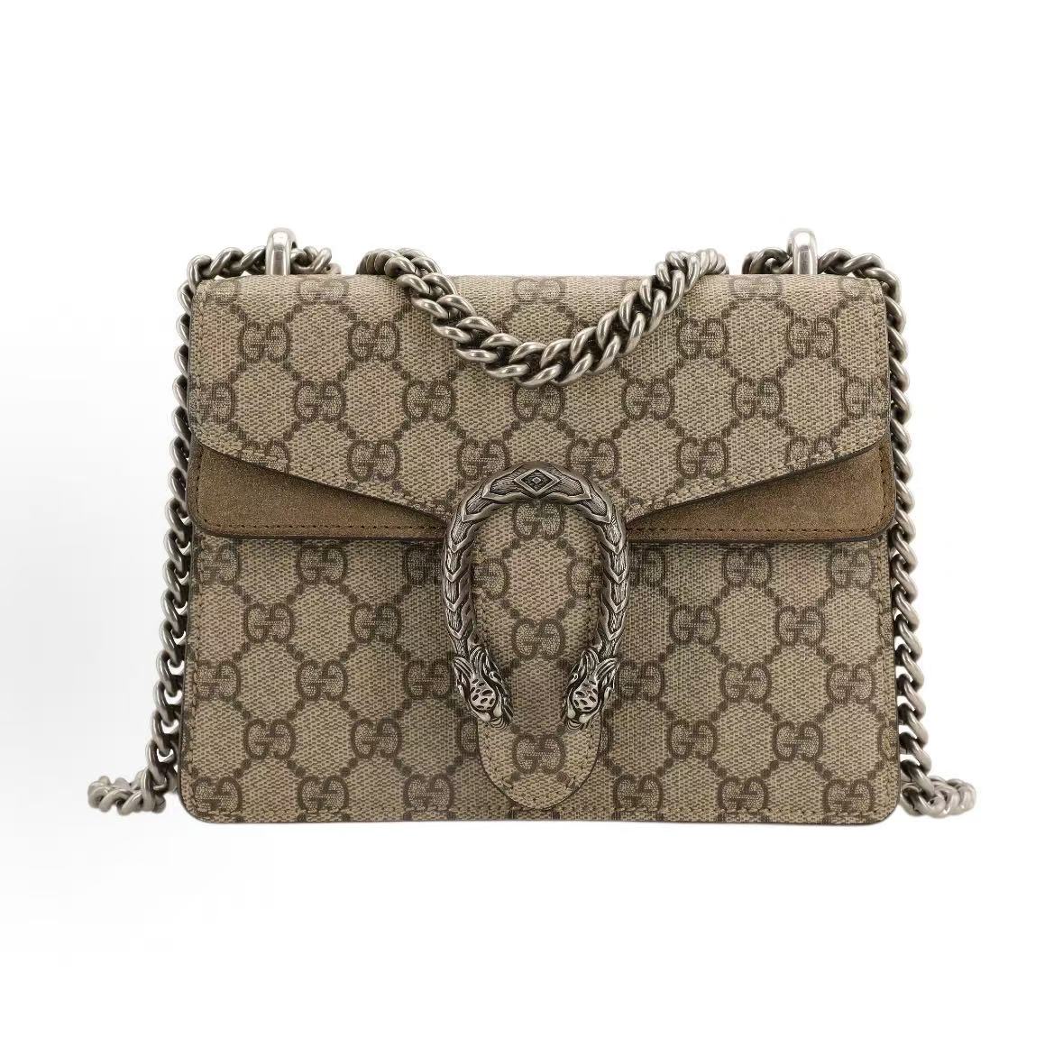 

Gucci Dionysus Tiger Head Buckle Old Flower Logo Chain Shoulder Strap Canvas And Suede Crossbody Messenger Bag Female Shopping Bag Set(Basic Set+Shopping Bag) бежевий/ебеновий