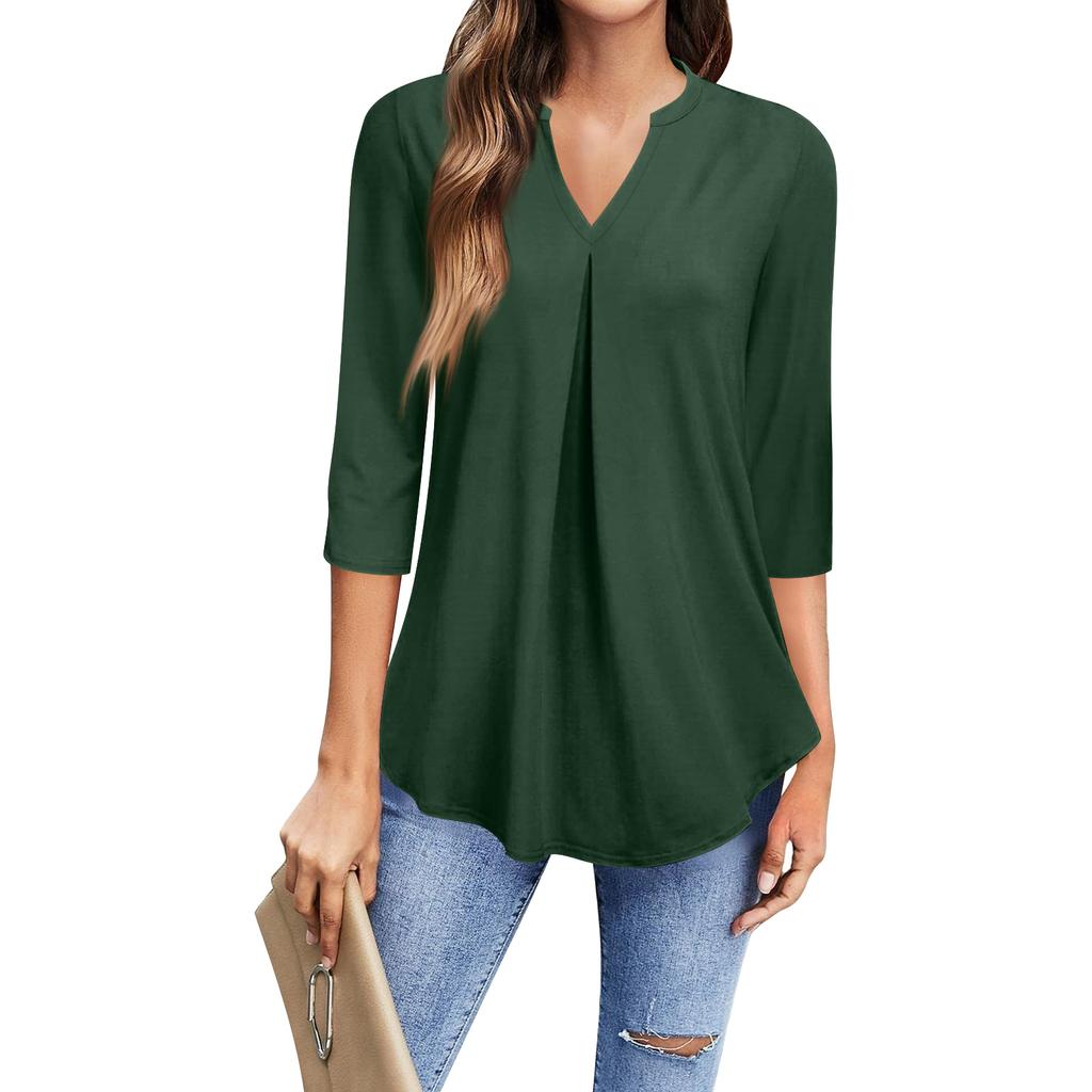 Damenmode Lässiges 3/4-Ärmel-T-Shirt V-Ausschnitt Top