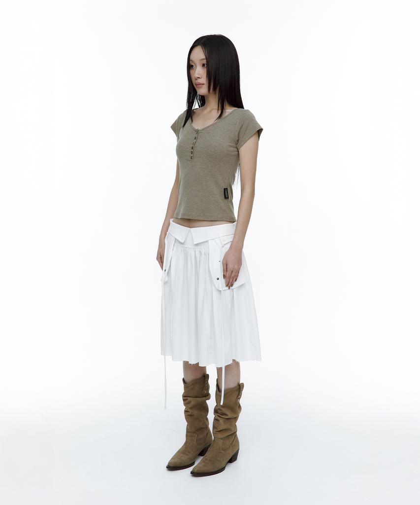 ROUGHNECK Ascii Cross Henley Neck T-Shirt Khaki Brown