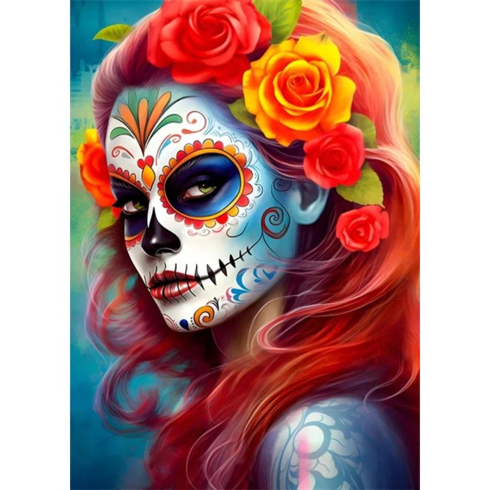 Festive and Mysterious Mexican Girl Day of Dead Gothic Sugar Skulls Canvas Painting Posters Prints Wall Art Picture Home Decor