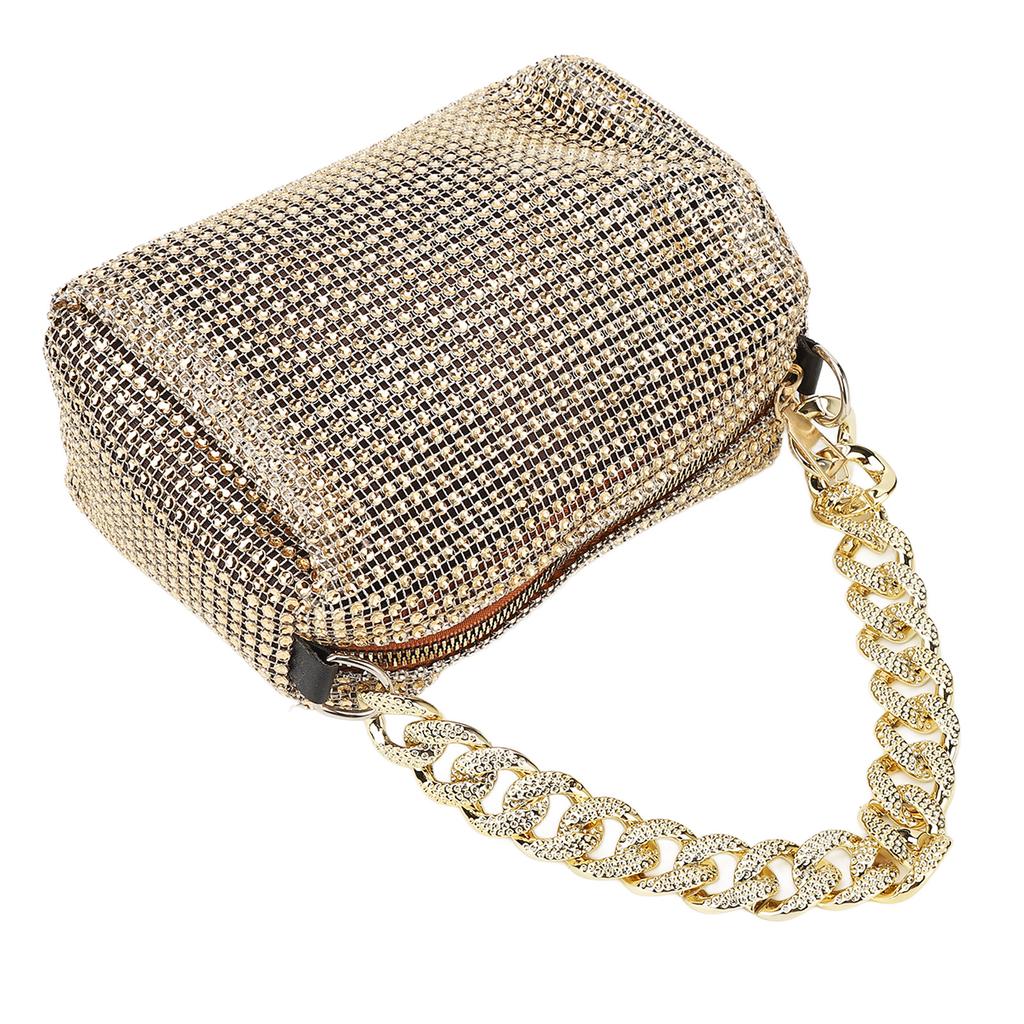 Women Messenger Bag Golden Rhinestones Handbag Thick Chain Messenger Bag Fashionable Trendy Handbag