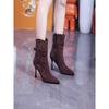 Herbst und Winter Wildleder Gürtelschnalle Martin Stiefel Hoher Absatz Kurze Stiefel Damen Elegant Dünner Absatz Dünne Stiefel
