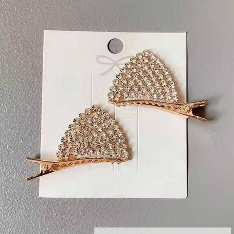 2pcs Rhinestone Cat Ear Hair Clips, Cute Women's Top Clips, Fashionable Hair Accessories, Design for Back To School, Halloween Decoration