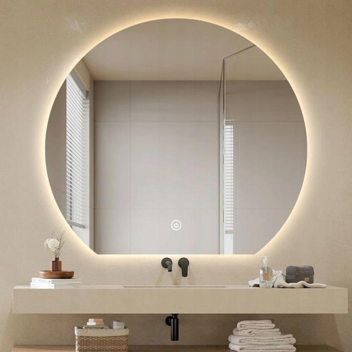 Aura round bathroom mirror WITH beveled bottom 72X80 CM LED lighting, heating mat