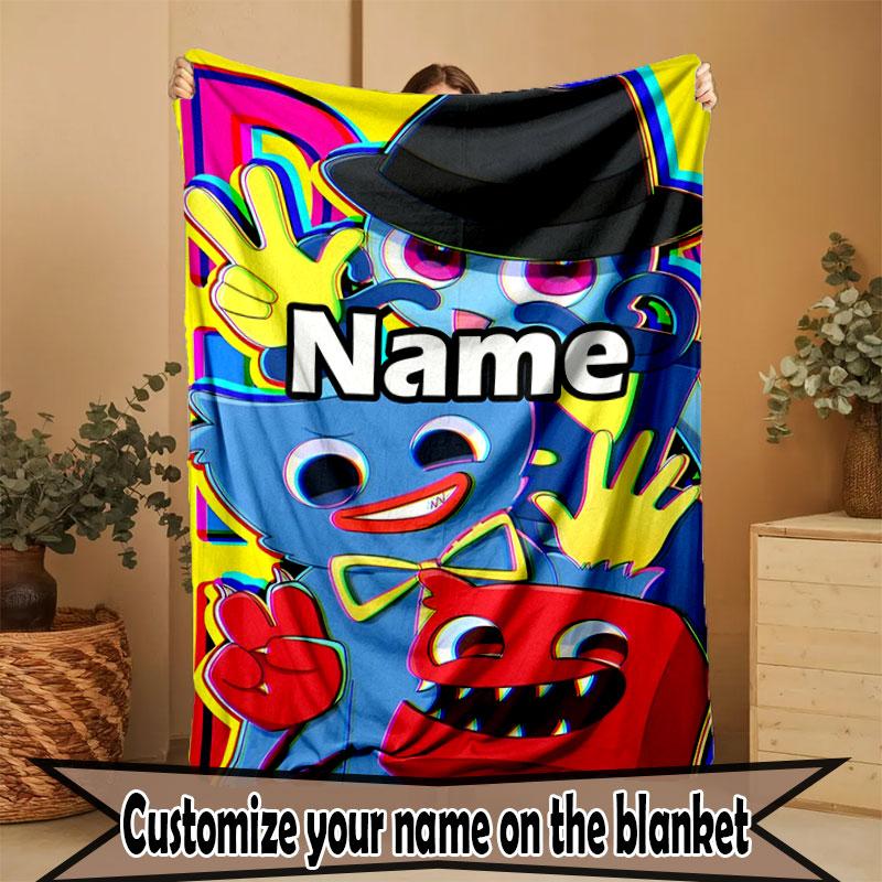 Custom Name Personalized Huggy Wuggy Print Blanket, Home Decor, Bedroom, Sofa, Camping, Couch, Gifts for Birthday Christmas