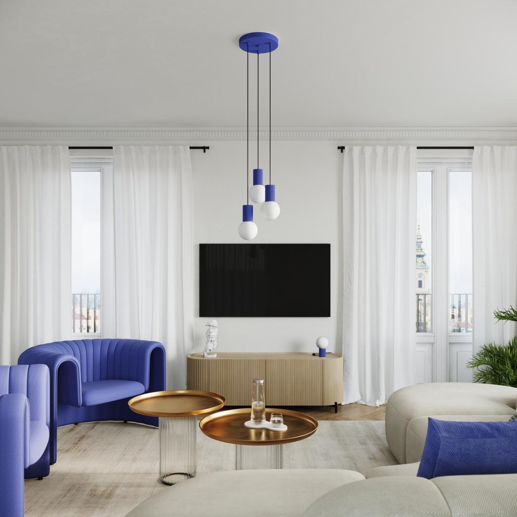 Lampka Biurkowa Nowoczesna Ultramaryna Ryflowany Korpus Szklana Biała Kula Włącznik Do Przedpokoju Salonu 1Xg9 8W Halo Sollux Lighting