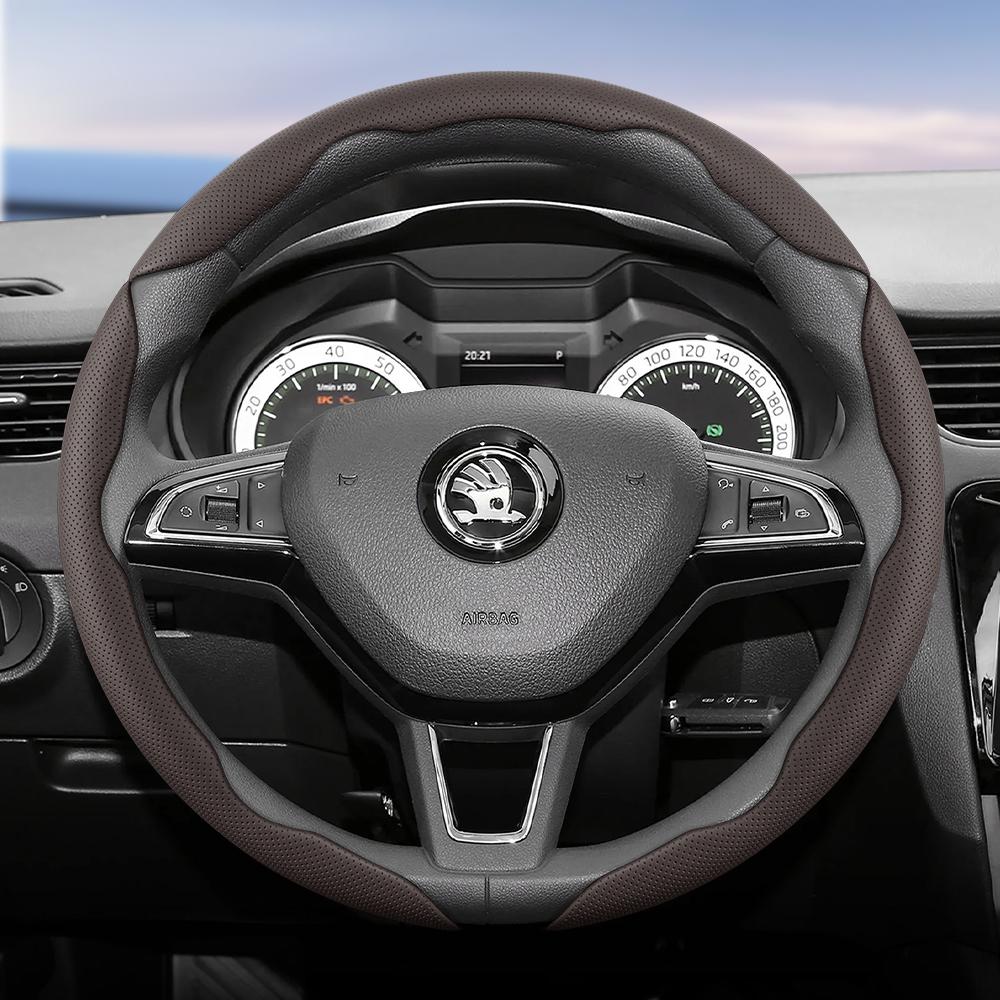 WFM1  Suitable for Skoda Breathable Leather Steering Wheel Cover with Segmented Quick-Release Design, Non-Slip and Durable, Octavia Rapid Kodiaq 