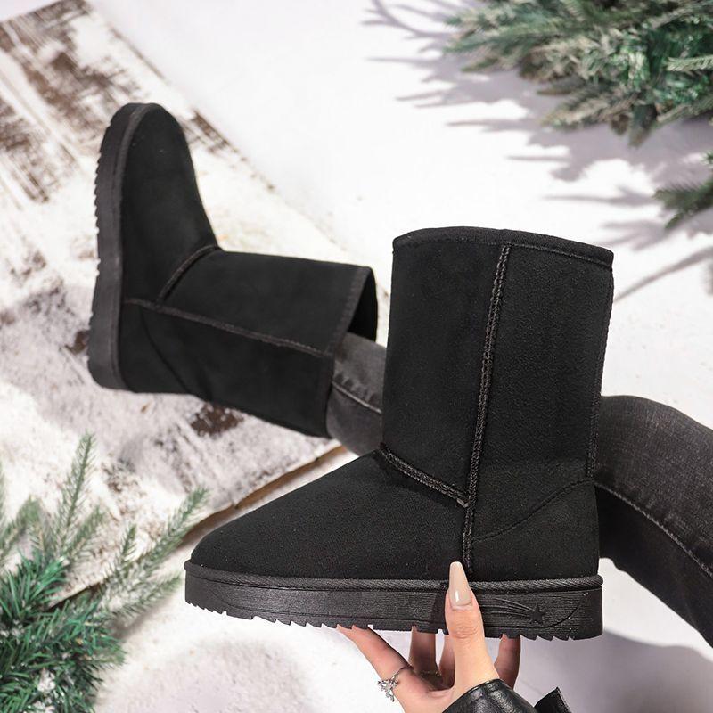 Sangpo snow boots fur integrated medium boots 2025 winter non-slip velvet high boots Northeast warm cotton shoes