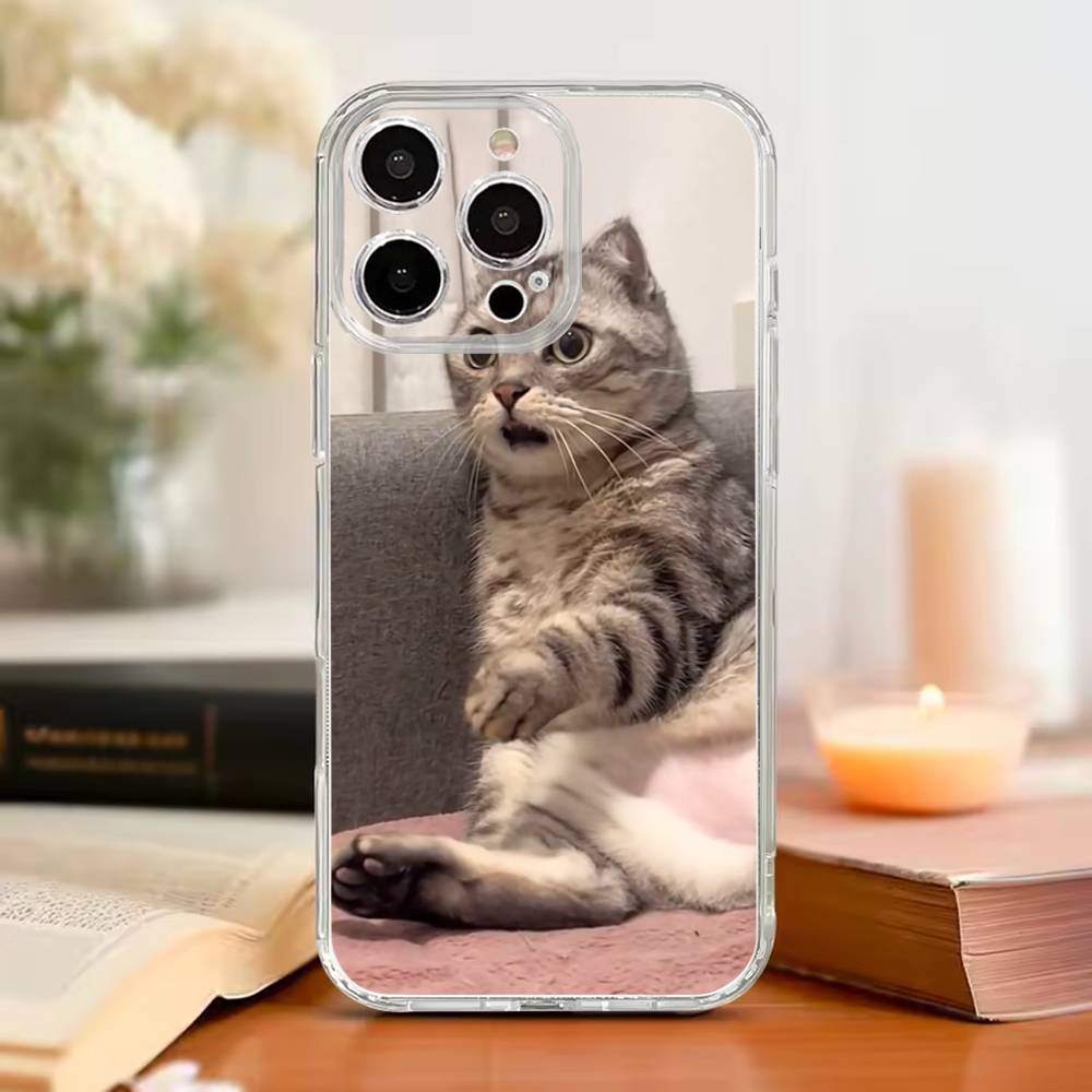 Funny Cat Memes Phone Case For iPhone17,16,15,14,13,12,11 Plus,Pro Max,Soft Transparent Cover
