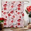 Cute Romantic Bathroom Set - Shower Curtain, Toilet Cover, Mats w/Hearts/Books/Roses/Cups, 12 Free Hooks, Valentine's Decor