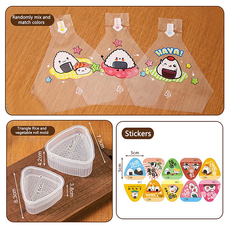 50 ks Kreslený pro trojúhelníkový obal na rýžovou kouli Nori Onigiri Sushi sáček se 2 formičkami na onigiri a 50 nálepkami Forma na výrobu sushi