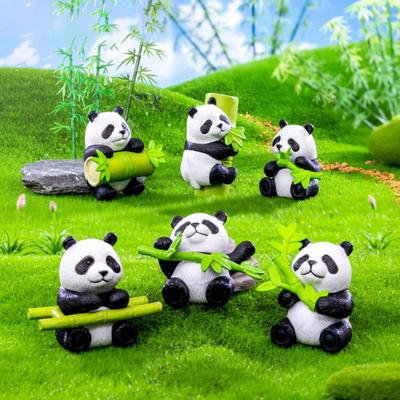 8 Stück/Set Bambus Panda Figur PVC Sitzend Liegend Glücksbringer Panda Statue Skulptur Mini Tier