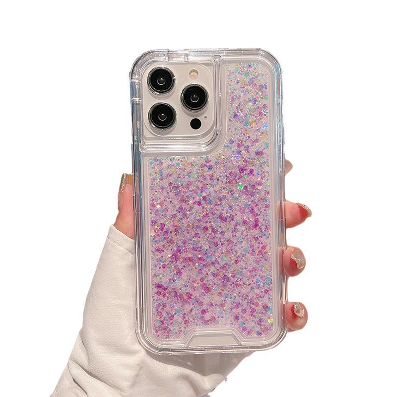 For IPhone14 Promax Mobile Phone Case Three-in-one Luminous Glitter Glue Anti-fall and Shock-proof