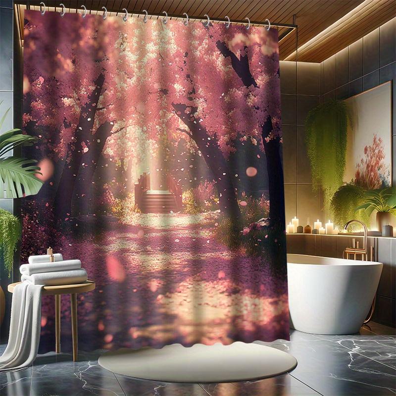 Beautiful Cherry Blossom Shower Curtain Set, Blooming Cherry Tree, Exquisite Scenery, Bathtub Partition, Modern Bath Decor W90XH180cm