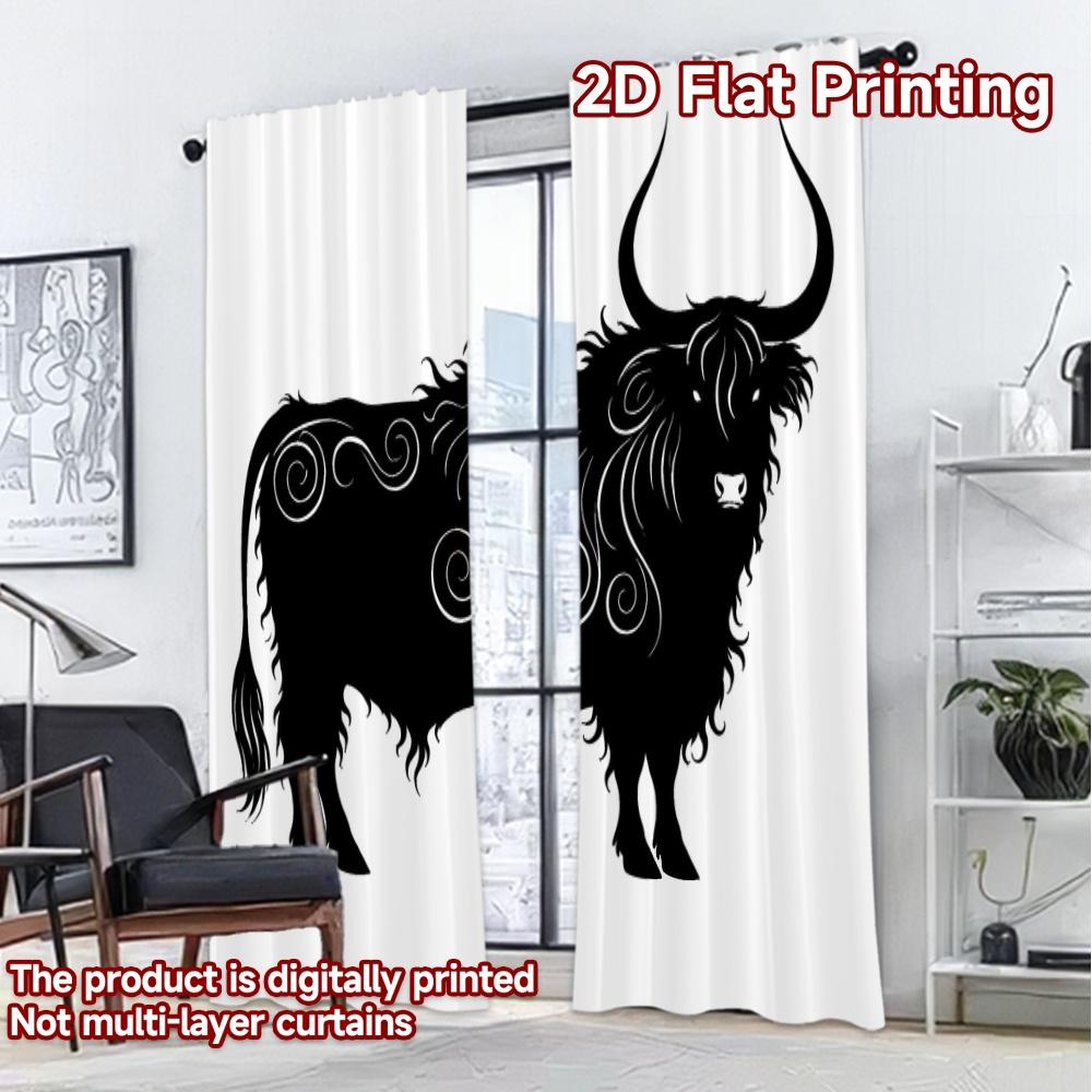2D FLAT PRINTING 2pcs Curtains (Without Rod) Swirling Bull Silhouette Modern Curtain Modern Machine Washable Fabric Curtains