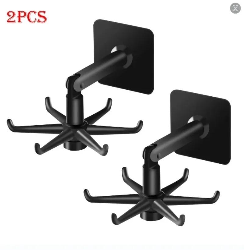 Self Adhesive Kitchen Utensil Hook Rack 360 Degree Rotating Folding Wall Hanger for Spatulas Spoons Ladles and Cooking Tools