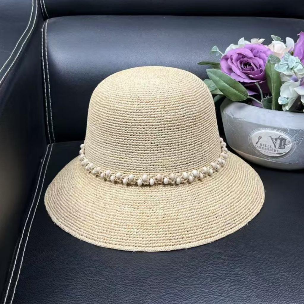 High quality raffia hat women's summer seaside sunshade sunscreen straw hat fashion face small bucket hat foldable