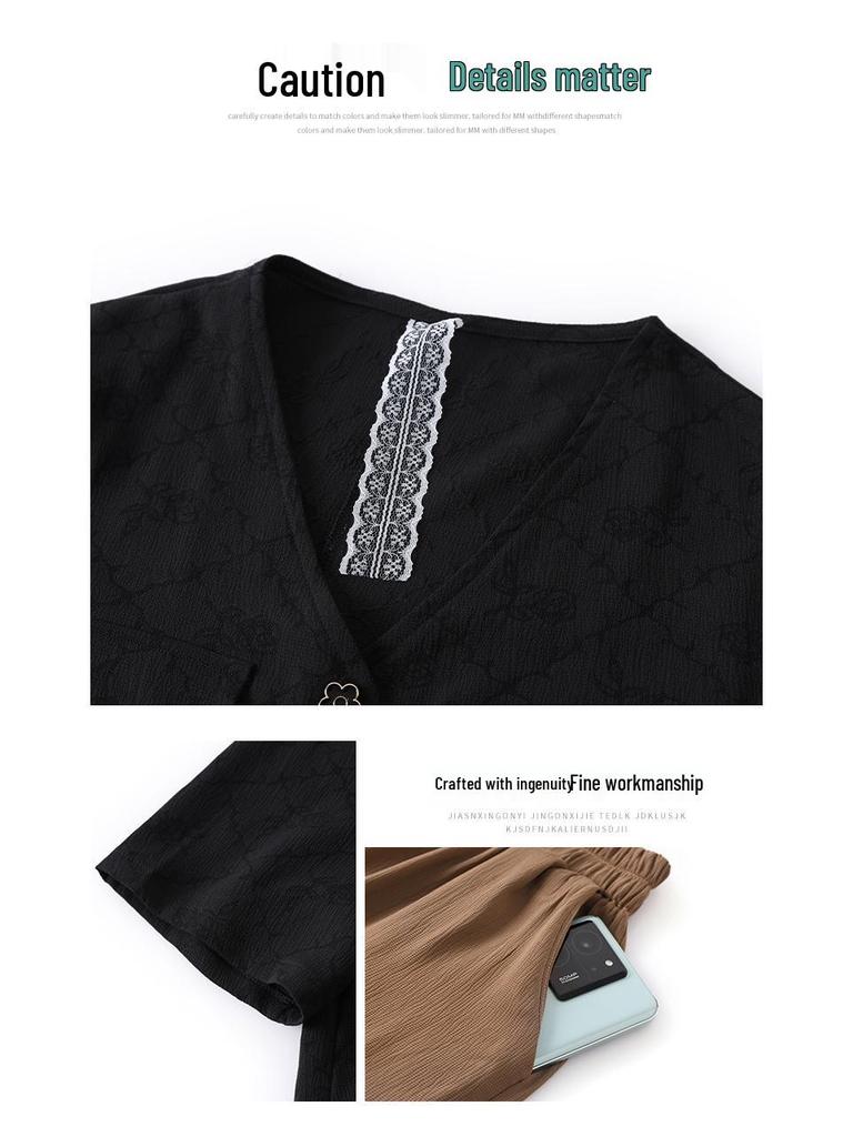 Mom's Summer 2025 Two-Piece Set: Fashionable Short-Sleeve Top for Middle-Aged Women.