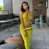 European and American New Women's Clothing New Sense Slim Deep V-neck Metal Neck Long Dress