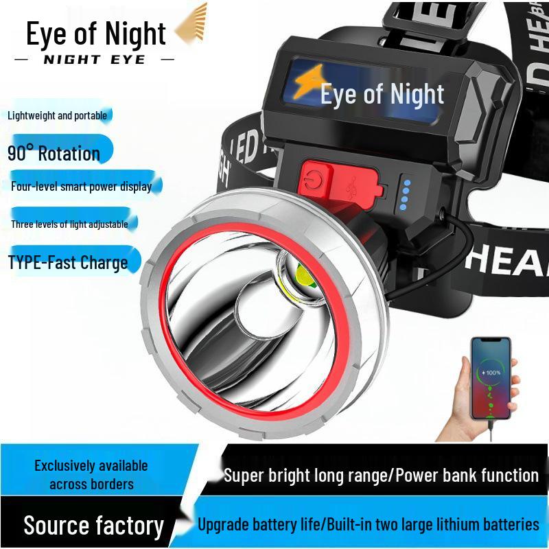 

High-Intensity LED Headlamp with Long-Lasting Lithium Battery - Super Bright, Rechargeable Outdoor Fishing and Mining Light 1800