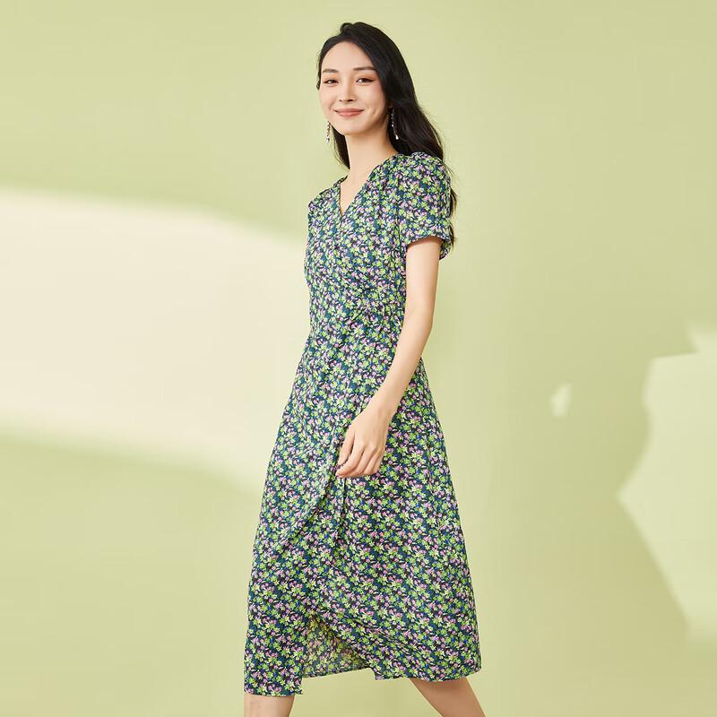 Shetu Women's Fresh Floral Chiffon Midi Dress