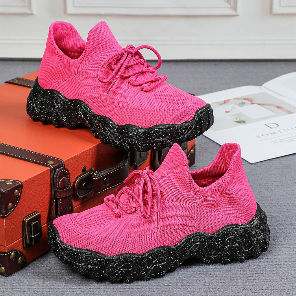 Spring Pink Casual Shoes Breathable Mesh Sports Sneakers  2026 New Fashion Non-slip Sock  Lace Up Ladies Comfort Sneakers