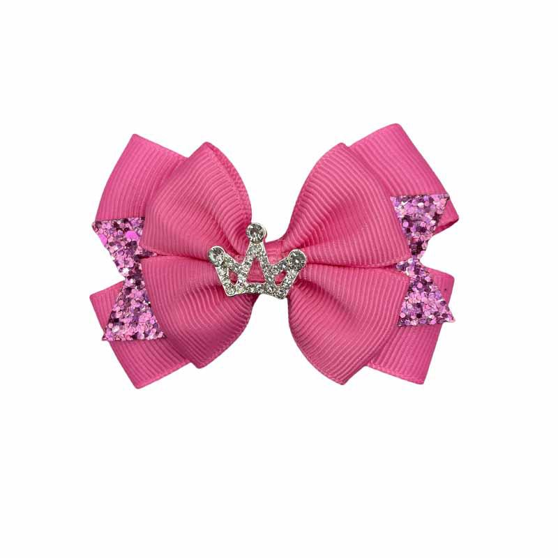 Children s Bow Hair Clip with Rhinestone Crown - Heart-Shaped Girls  Headdress Accessory розовый
