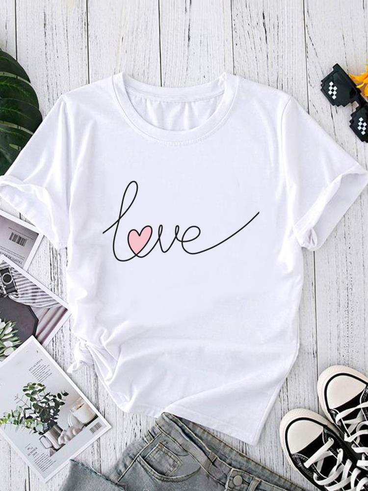 (Asian Size) O-neck Women's Top T Shirt Printed Short Sleeve T-shirts Style Letter Cute Fashion Female Casual Clothing Graphic Tee