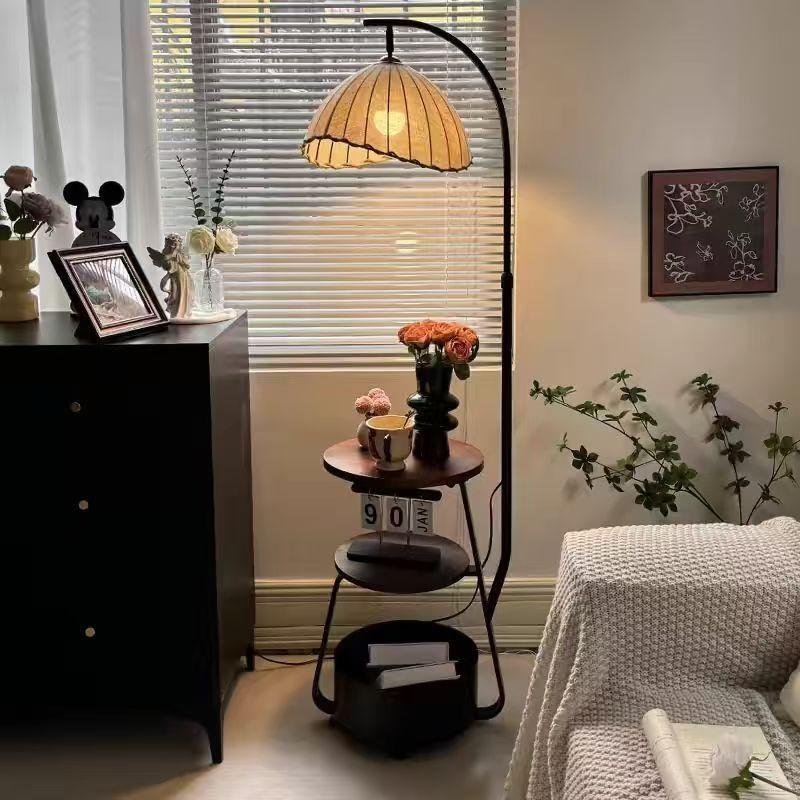 Chinese-Style Decorative Floor Lamp with Integrated Storage for Living Room or Bedroom