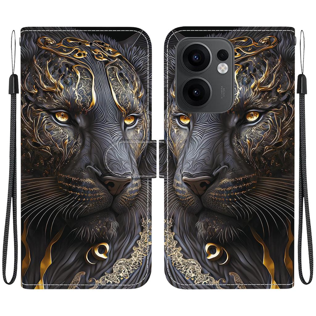 Handmade PU Leather Flip Case for Oppo Reno13 F/Reno13 F 4G Anti-Slip Shockproof Cover with Wrist Strap & Heart/Rose Cat Designs