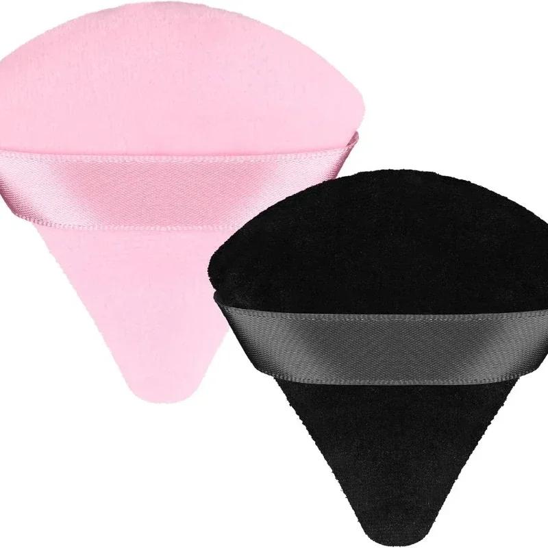 2 Pcs PowderPuff Makeup PuffTriangle Soft PowderSponge ReusableTriangleSponges with Strap for Cosmetic Foundation Wet Dry Makeup