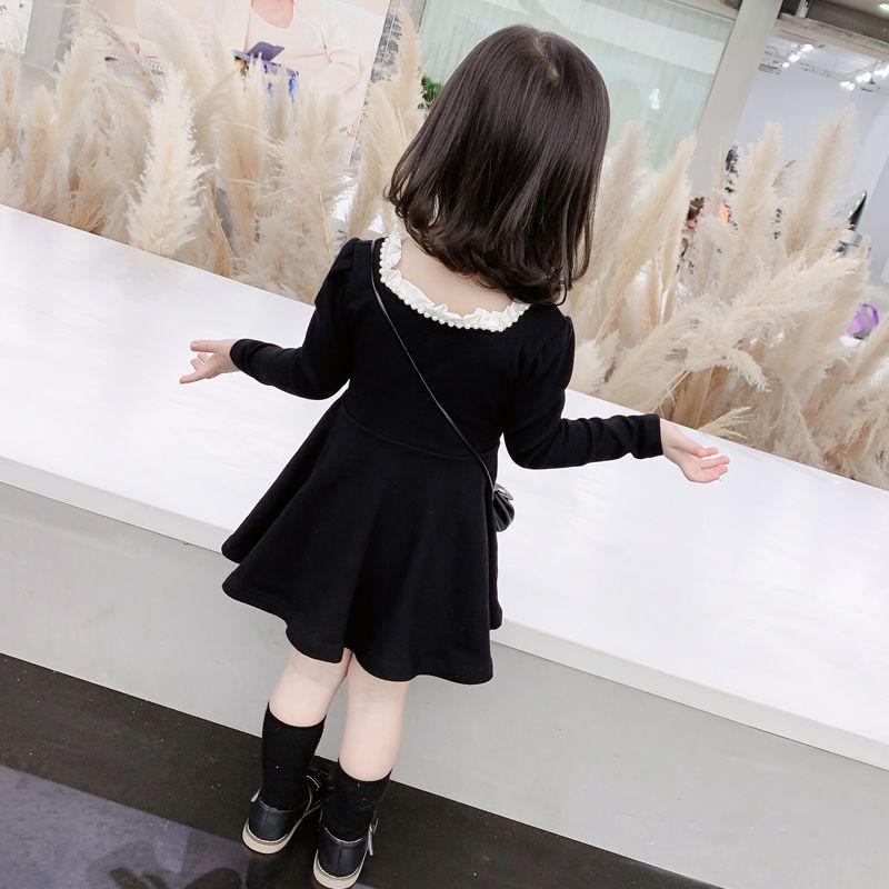 Girls Long Sleeve Black Dress for Spring Autumn Princess Base Layer