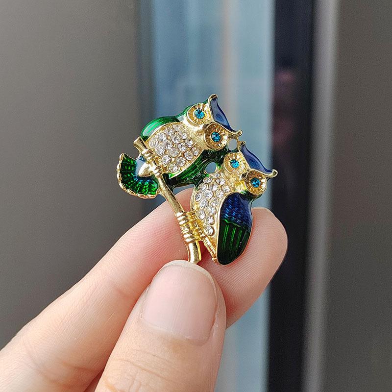 Japanese And Korean Fashion Trend Temperament Atmosphere Personality Creative Cartoon Cute Double Owl Brooch Pin Accessories