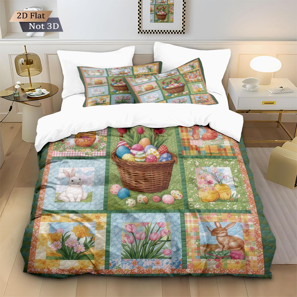 

3Pcs Easter Egg Print Coreless Down Duvet Cover Set, Comfortable Bedroom Bedding Decoration, Machine Washable 135x200cm-EU-Single&set