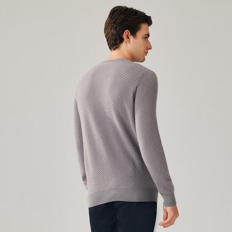 Zhaojun Men's 100% Cashmere Diamond Knit Round Neck Sweater