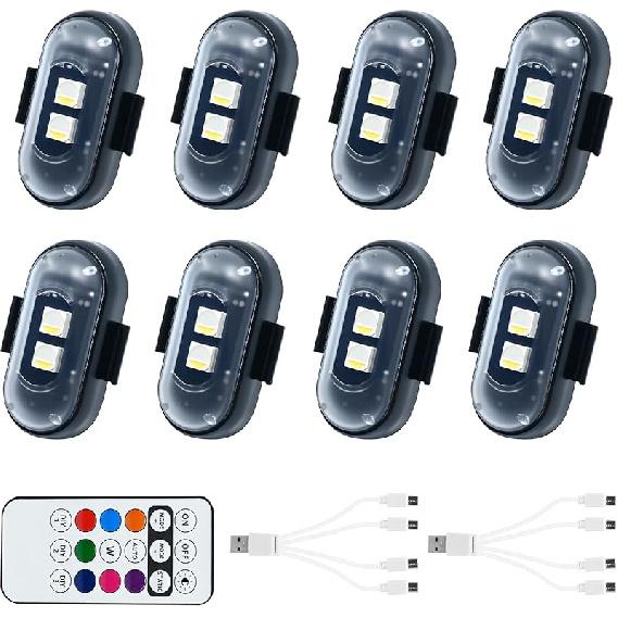 8PCS Wireless LED Lights For Car With Remote Control, High Brightness Wireless LED Strobe Light 8 Colors USB Charge IP65 Waterproof Anti-Collision
