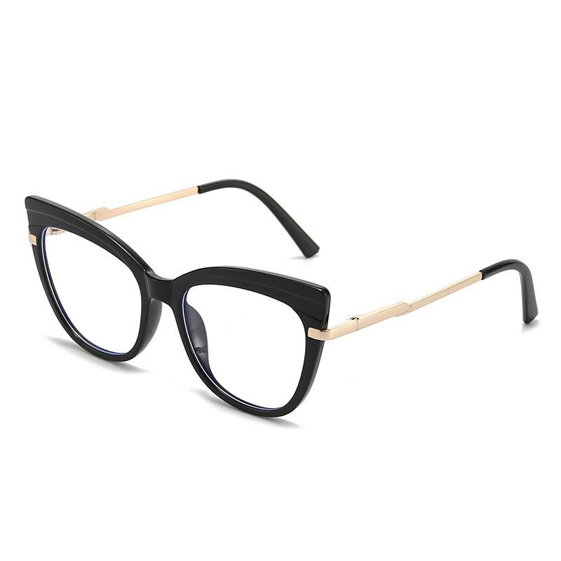

Vintage Cat Eye Blue Light Blocking Glasses, Luxury Metal Thin Temples, Face Slimming Unisex Eyeglasses 9105 чорний