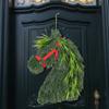 Artificial Horse Head Wreath Wall Hanging Decorative Greenery for Indoor Outdoor Seasonal Home Decor Holiday Festival Display