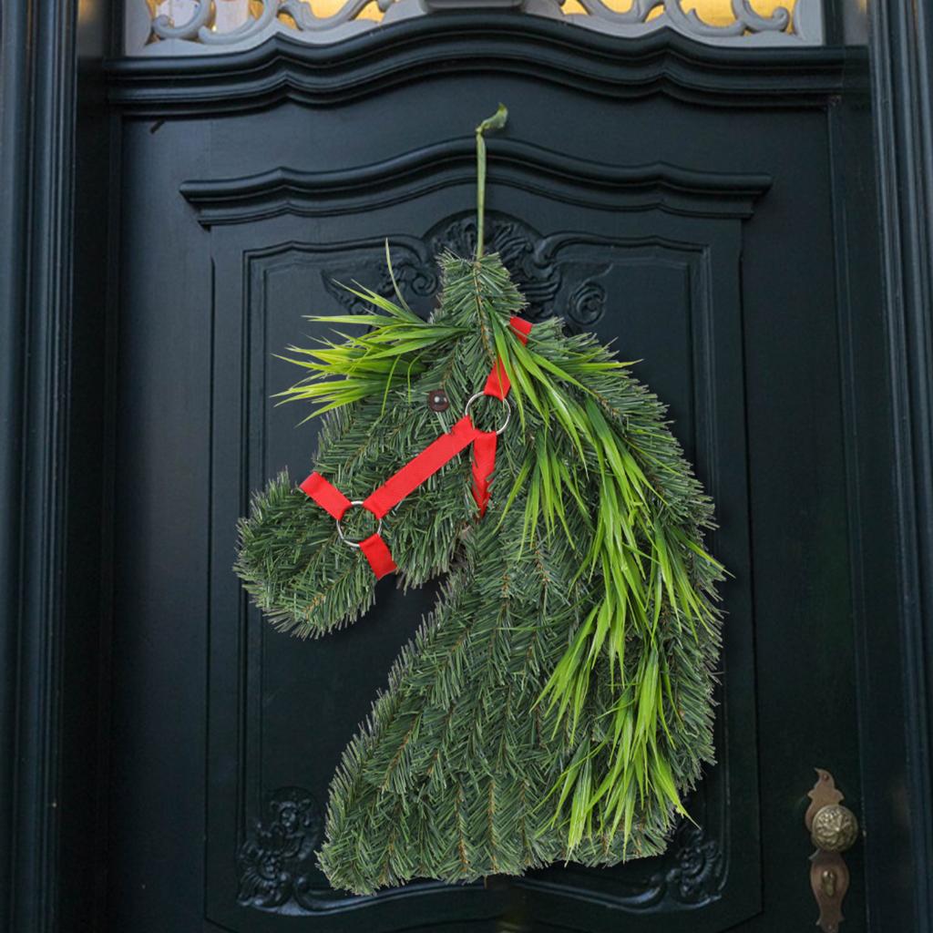 Artificial Horse Head Wreath Wall Hanging Decorative Greenery for Indoor Outdoor Seasonal Home Decor Holiday Festival Display